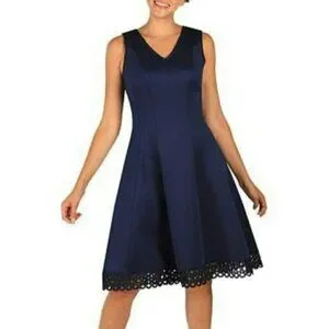 Donna Ricco Women's Sleeveless V-Neck Dress – Crochet Hem Fit And Flare, Scuba Fabric With Lining, Back Zipper - View #13